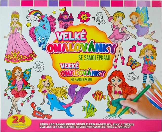 Velké omalovánky se samolepkami víly a princezny