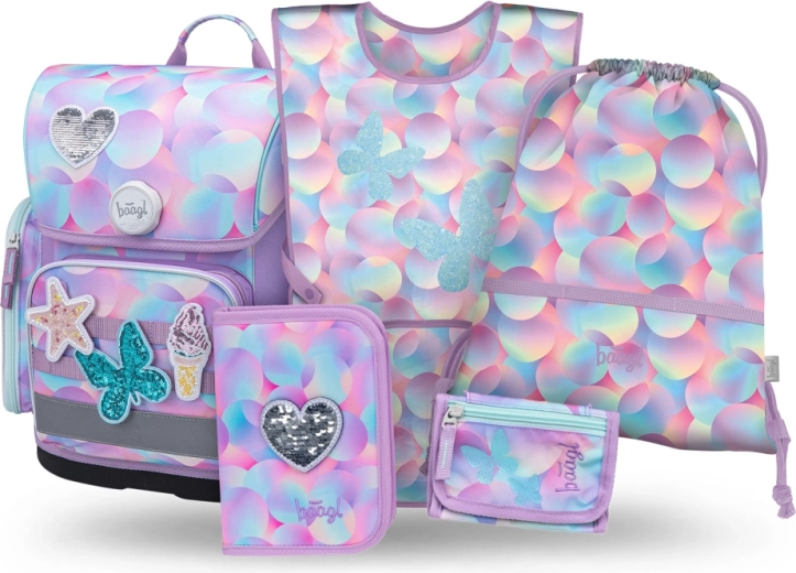 Baagl školní set 5 ks Ergo Candy – aktovka, penál, sáček, zástěra a peněženka