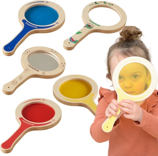 Masterkidz sada 5 dřevěných pádel s barevnými čočkami a lupou