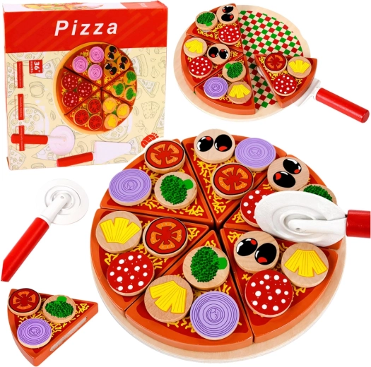 Dřevěná krájecí pizza na suchý zip s doplňky