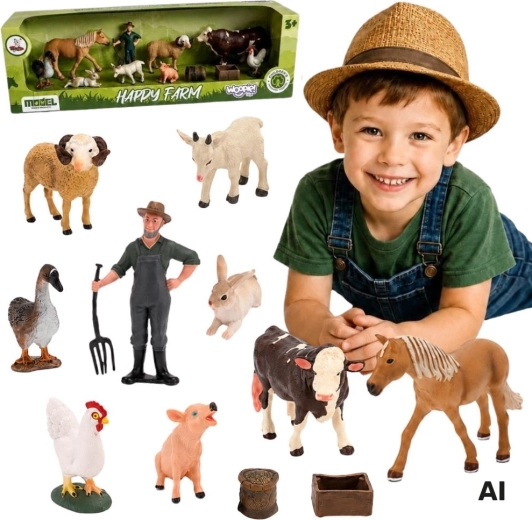 Woopie velká sada figurek farmy se zvířátky, farmářem a doplňky 3+