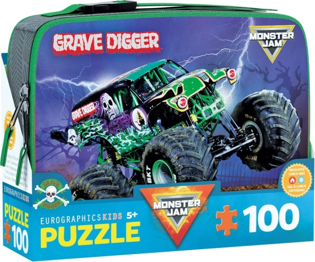 Puzzle ve svačinovém boxu EUROGRAPHICS GRAVE DIGGER MONSTER JAM 100 dílků