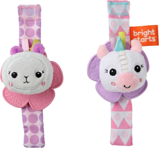 Bright Starts chrastítko a kousátko na zápěstí 2 ks (jednorožec a lama) od narození
