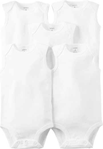Carter's kojenecké body bez rukávů bílé unisex 5 ks, vel. 62 (3 m)