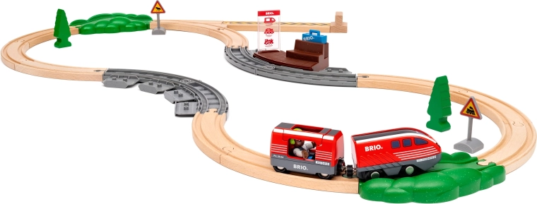 Vlaková sada s natahovacím vláčkem BRIO World, dřevěná souprava 28 dílů