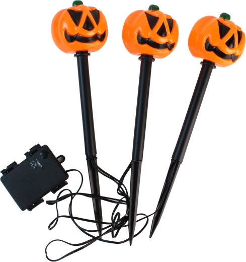 LED zahradní zápich dýně Halloween, sada 3 ks, 30 cm