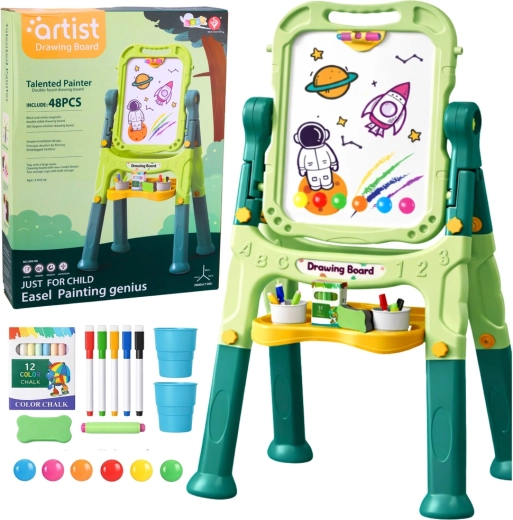 Dětská oboustranná magnetická a křídová tabule na stojanu, 48 dílů