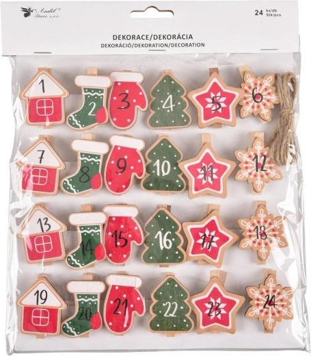 Dřevěné kolíčky na adventní kalendář (24 ks)