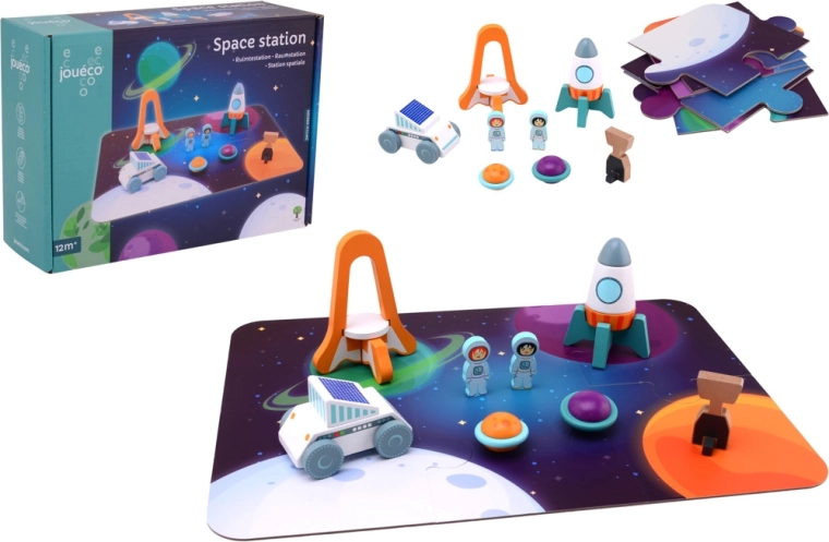 Jouéco dřevěná vesmírná stanice – puzzle set s figurkami
