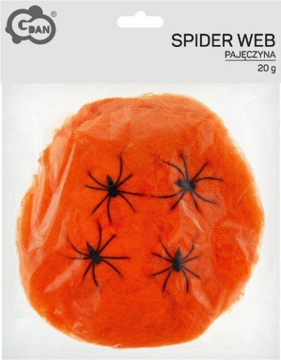 Oranžová pavučina na halloween 20 g se 4 pavouky