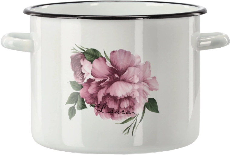 Smaltovaný hrnec 5,5 l, 22 cm, bílý Pivoňka Laura