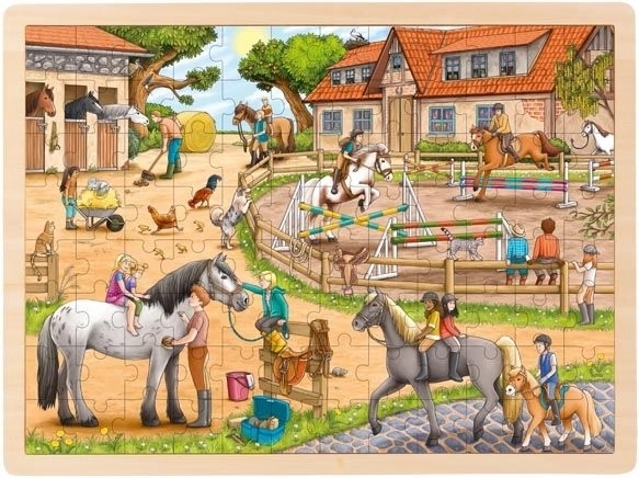 Dřevěné puzzle jezdecká stáj 96 dílků Goki