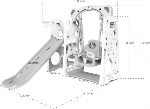 Dětská hrací skluzavka 3v1 s houpačkou a basketbalem Slunce