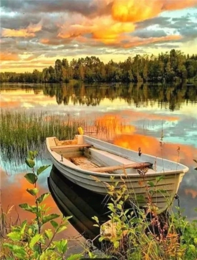Diamantové malování loďka na jezeře 30 × 40 cm