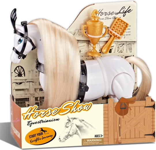 Jezdecký bílý kůň se zvukem a příslušenstvím – koňská show