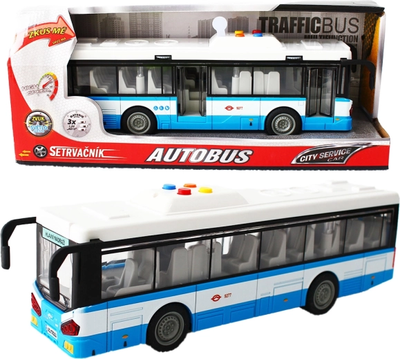 Městský autobus na setrvačník se světlem a zvukem – modrý