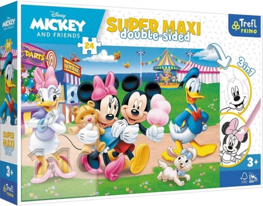 Oboustranné puzzle 24 dílků Super Maxi MICKEY A KAMARÁDI – zábavní park 3v1