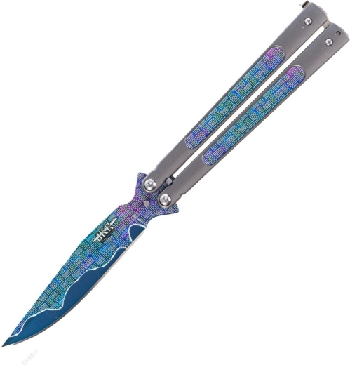 Skládací motýkový nůž JOKER Butterfly, 10,8 cm, celokovový, duhový dekor