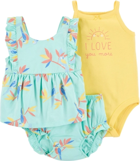 Carter's 3dílný set body na ramínka, tílko a kalhotky blue floral pro holčičku (9 měsíců)