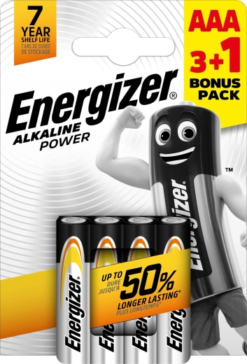 Alkalické baterie AAA Energizer Alkaline Power 3+1 zdarma