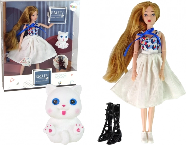 Panenka EMILY s bílým koťátkem a doplňky