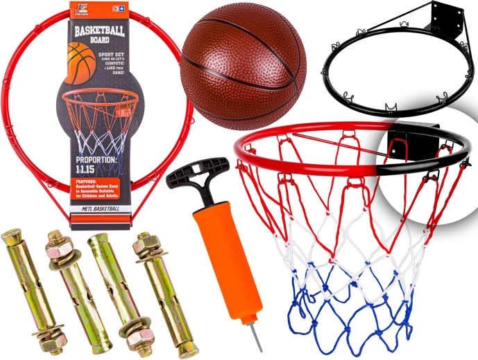 Basketbalový set – obruč se síťkou, míč a pumpička - 1 kus