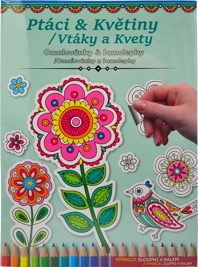 Omalovánky a samolepky – ptáci a květiny