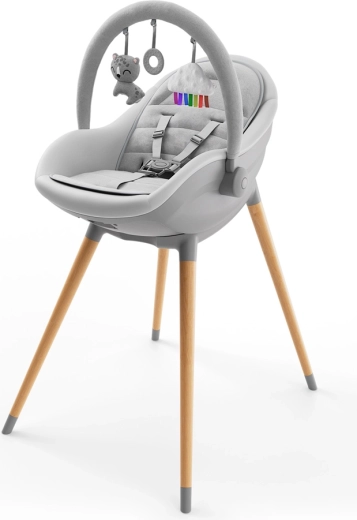 Kinderkraft FINI UP 3v1 jídelní židlička a lehátko, šedá