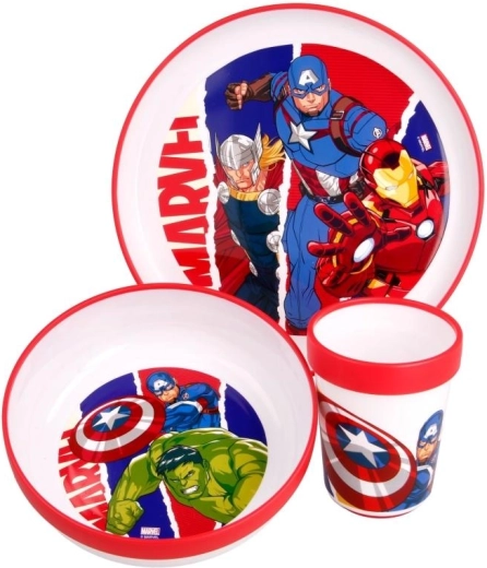 Plastová jídelní sada Marvel Avengers pro děti (talíř, miska a kelímek) - 1 kus