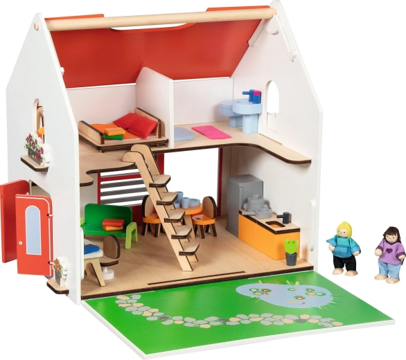 Přenosný dřevěný domeček pro panenky eco house s doplňky