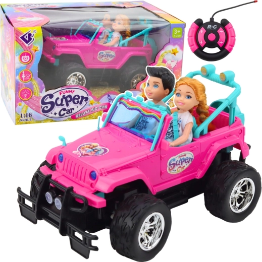 Růžové RC terénní auto s panenkami 1:16