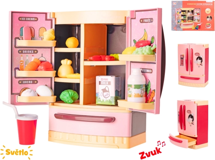 Dětská lednice se světlem a zvukem, červená, 26 × 18 × 12 cm