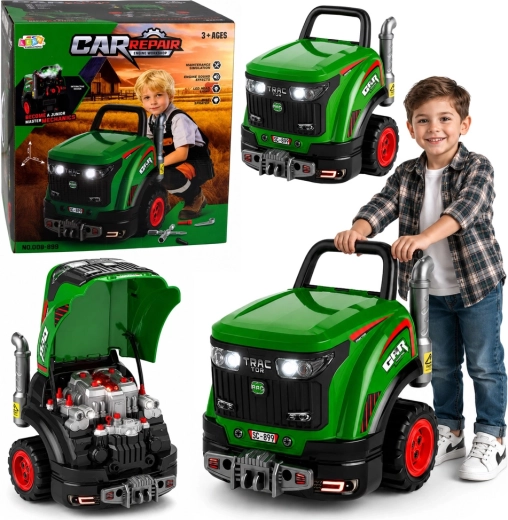 Traktor malého mechanika na šroubování se světly, zvuky a parou