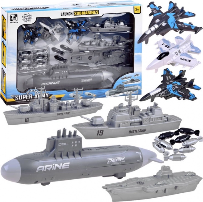 Sada ponorka a válečné lodě – námořní bitva pro děti