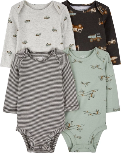 Carter’s dětské body s dlouhým rukávem zelené pruhy Letadlo, 4 ks, vel. 56