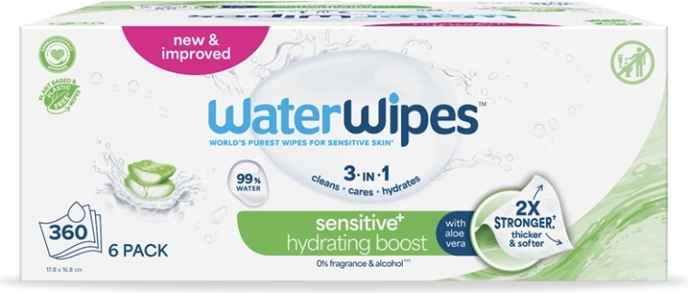 WaterWipes hydratační vlhčené ubrousky s aloe vera 3v1 6×60 ks (360 ks)