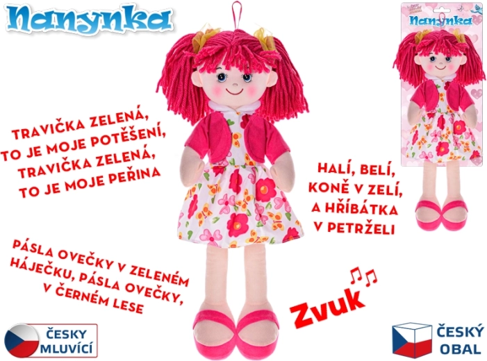 Interaktivní látková panenka Nanynka 50 cm, zpívá a mluví česky