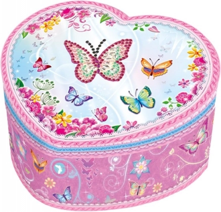 Hudební šperkovnice ve tvaru srdce s motivem motýlků