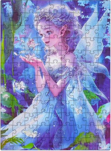 Dětské puzzle s modrou princeznou 100 dílků