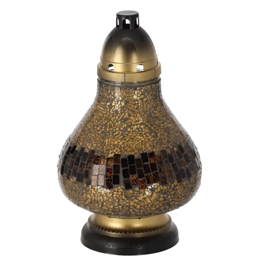 Skleněná lucerna vitráž Karafa zlatá 37 cm, výdrž až 50 hodin