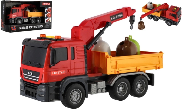 Nákladní auto městských služeb s jeřábem, světlem a zvukem 27 cm