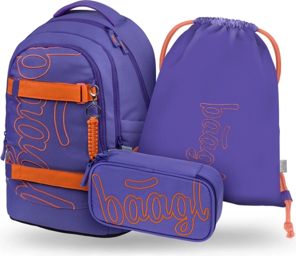 Baagl set 3 Skate Max Orange – školní batoh, penál a sáček GRS