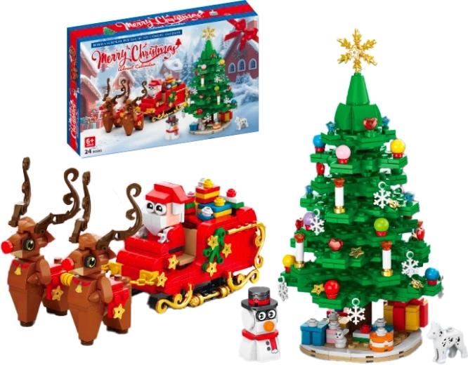 Adventní kalendář Lele Brother vánoční sáně a stromeček (940 dílků)