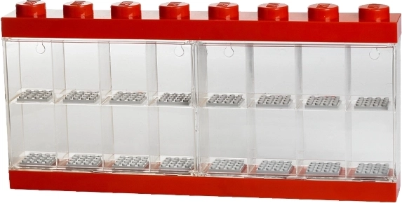 Sběratelská vitrína na 16 minifigurek LEGO – červená