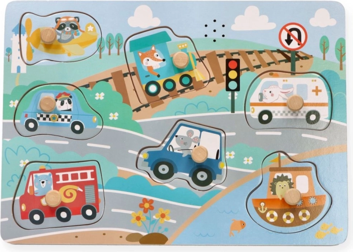 AdamToys dřevěné zvukové puzzle dopravní prostředky