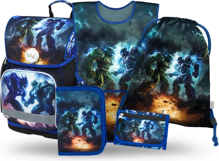 Školní set 5 v 1 Baagl Roboti – aktovka, penál, sáček, zástěra a peněženka