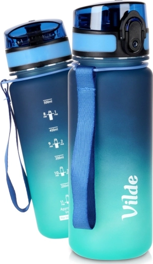 Láhev na vodu Vilde 500 ml modro-tyrkysová s měrkou