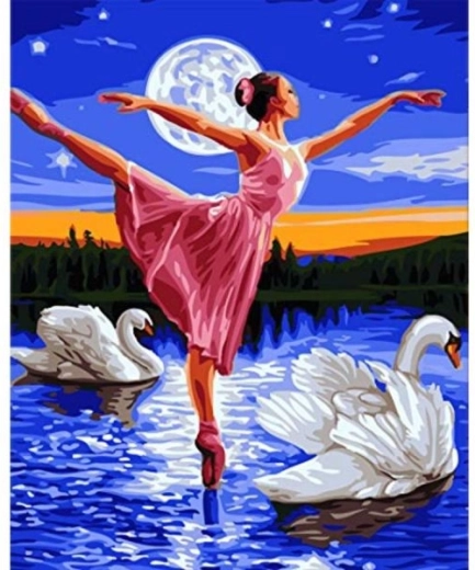 Diamantové vyšívání (diamond painting) jezero labutí – baletka 30 × 40 cm