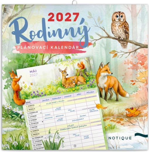 Notique rodinný plánovací kalendář zvířátka 2027 30 × 30 cm