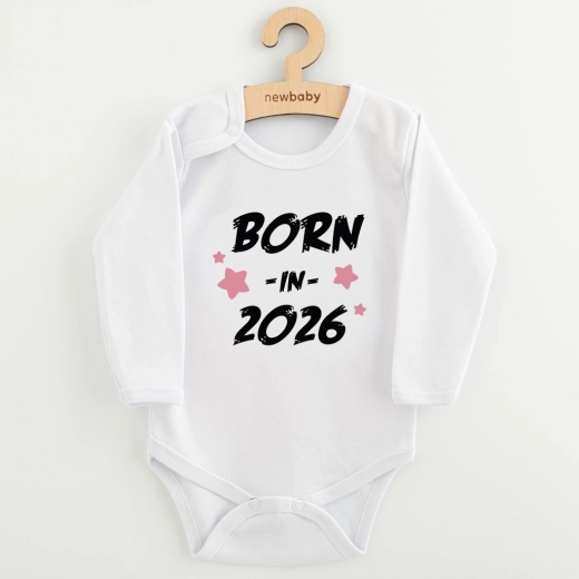 New Baby kojenecké body s potiskem born in 2026 pink, dlouhý rukáv, vel. 68